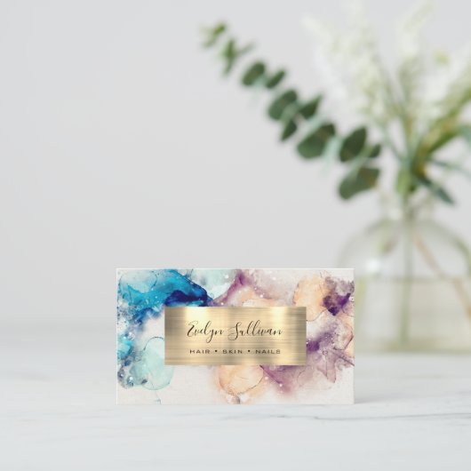 Blauwe Paarse Waterverf en Visitekaartje van goudo (Staand voorkant)