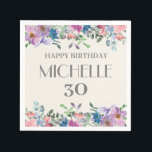 Blauwe Paarse Waterverf Floral 30th Birthday Women Servet<br><div class="desc">Prachtige pastelblauw en paarse waterverf floral op white 30th verjaardagsfeestje paper napkins for a women. Deze luiers komen overeen met ons Paars, Roze en Blauwe Waterverf Floral Birthday Collectie. De tekst, de doopvont, en de formulering zijn volledig klantgericht zodat kunnen deze servetten worden ontworpen om een verjaardag voor om het...</div>
