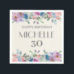 Blauwe Paarse Waterverf Floral 30th Birthday Women Servet<br><div class="desc">Prachtige pastelblauw en paarse waterverf floral op white 30th verjaardagsfeestje paper napkins for a women. Deze luiers komen overeen met ons Paars, Roze en Blauwe Waterverf Floral Birthday Collectie. De tekst, de doopvont, en de formulering zijn volledig klantgericht zodat kunnen deze servetten worden ontworpen om een verjaardag voor om het...</div>