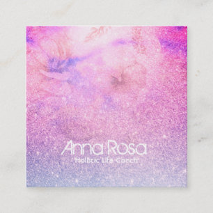 *~* Blauwe Paarse Waterverf Floral Glitter Pink Vierkante Visitekaartje