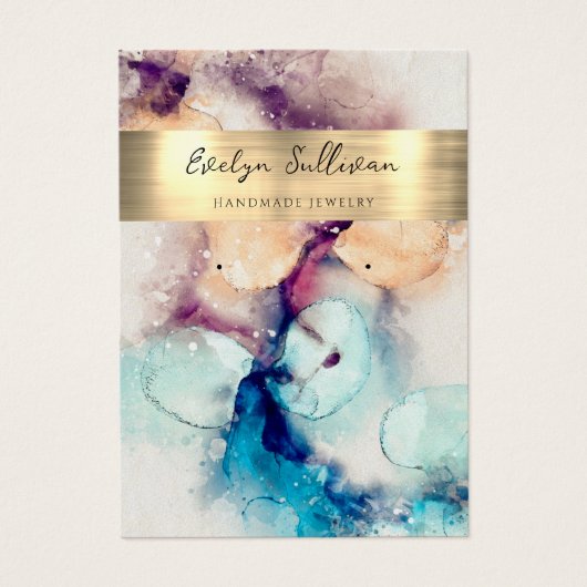 Blauwe paarse waterverf folie juwelenkaart visitekaartje (Voorkant)