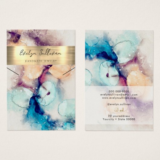 Blauwe paarse waterverf folie ketting display kaar visitekaartje (Voorkant /achterkant)