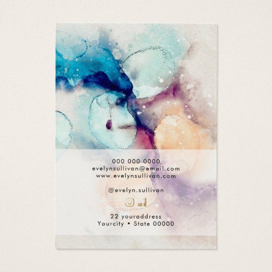 Blauwe paarse waterverf folie ketting display kaar visitekaartje (Achterkant)