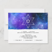 Blauwe Paarse Waterverf Galaxy Bat Bar Mitzvah RSVP Kaartje (Achterkant)