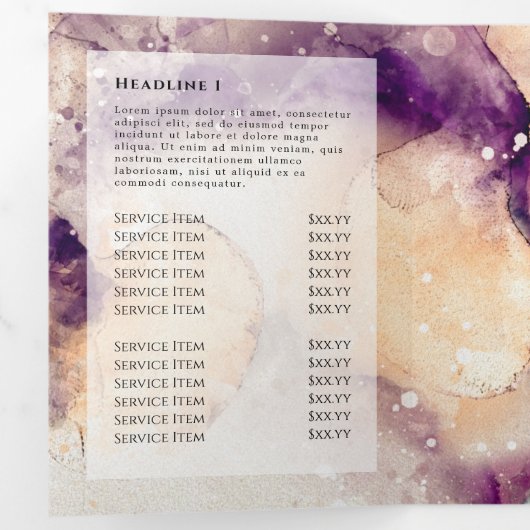 Blauwe Paarse Waterverf Gold Foil drievoudige broc Drieluik Kaart (Binnenzijde eerst)