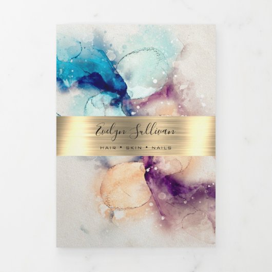 Blauwe Paarse Waterverf Gold Foil drievoudige broc Drieluik Kaart (Cover)