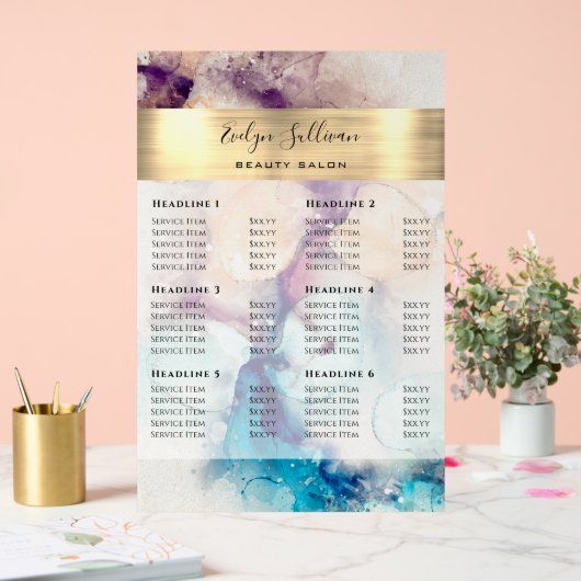 Blauwe Paarse Waterverf Gold Foil-prijslijst Acryl Bord (Huwelijk)