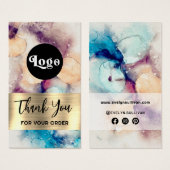 Blauwe paarse waterverf gouden folie bijsluiter visitekaartje (Voorkant /achterkant)