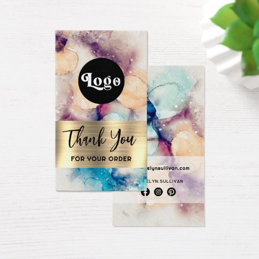 Blauwe paarse waterverf gouden folie bijsluiter visitekaartje (Bureau)