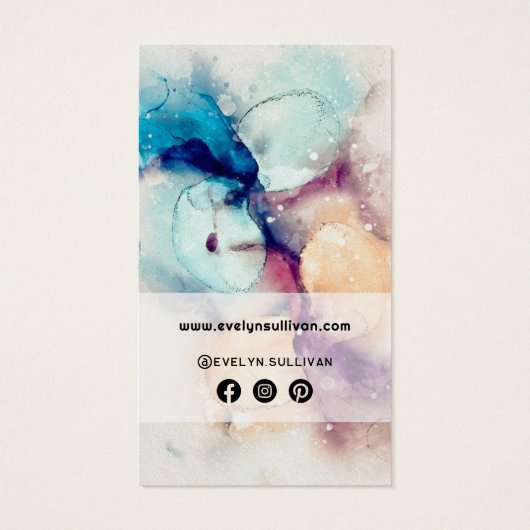 Blauwe paarse waterverf gouden folie bijsluiter visitekaartje (Achterkant)