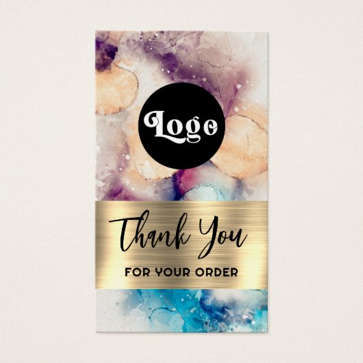 Blauwe paarse waterverf gouden folie bijsluiter visitekaartje (Voorkant)