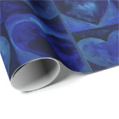 Blauwe Paarse Waterverf Harde Kunst Gedekte Harten Cadeaupapier (Rol Hoek)