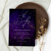 Blauwe Paarse Waterverf Magical Gold Wedding Kaart