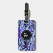 Blauwe Paarse Waterverf Modern Trendy Monogram Bagagelabel (Voorkant verticaal)