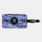 Blauwe Paarse Waterverf Modern Trendy Monogram Bagagelabel (Achterkant horizontaal)