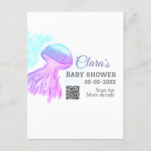 Blauwe paarse waterverf pastel kwal baby showe briefkaart