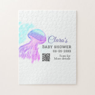 Blauwe paarse waterverf pastel kwal baby showe legpuzzel