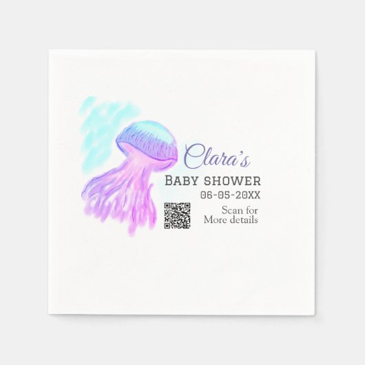 Blauwe paarse waterverf pastel kwal baby showe servet (Voorkant)