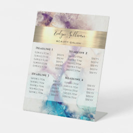 Blauwe Paarse Waterverf Prijslijst Pedestal Sign Reclamebord Met Voetstuk