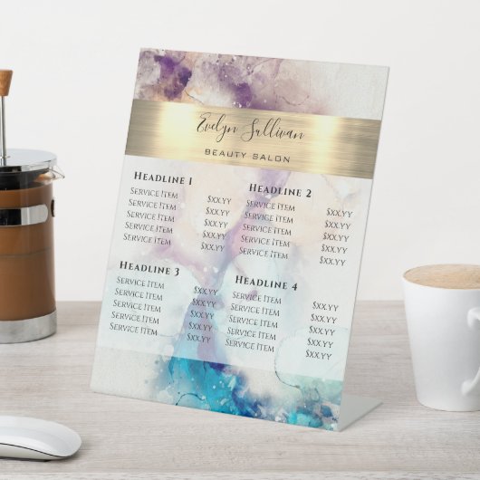 Blauwe Paarse Waterverf Prijslijst Pedestal Sign Reclamebord Met Voetstuk (Insitu)