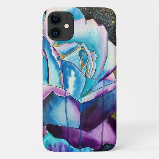 Blauwe paarse waterverf roos kunst Case-Mate iPhone case (Achterkant)