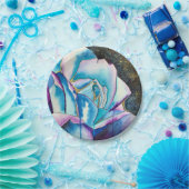 Blauwe paarse waterverf roos kunst papieren bordje (Feest)