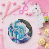 Blauwe paarse waterverf roos kunst papieren bordje (Feest)