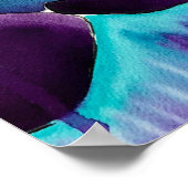 Blauwe paarse waterverf roos kunst poster (Hoek)