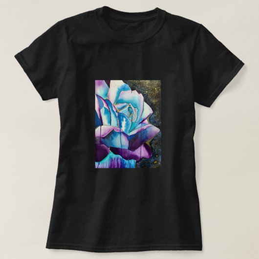 Blauwe paarse waterverf roos kunst t-shirt (Design voorkant)