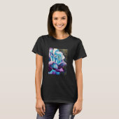Blauwe paarse waterverf roos kunst t-shirt (Voorkant volledig)
