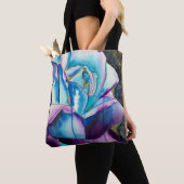 Blauwe paarse waterverf roos kunst tote bag (Dichtbij)
