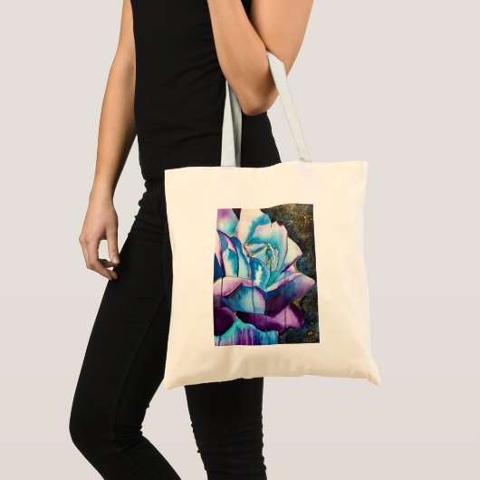 Blauwe paarse waterverf roos kunst tote bag (Voorkant (product))