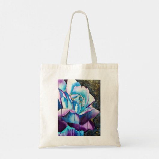 Blauwe paarse waterverf roos kunst tote bag (Achterkant)