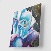 Blauwe paarse waterverf roos kunst vierkante klok (Hoek)