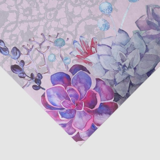 Blauwe paarse waterverf sacheltekst tissuepapier (Detail)