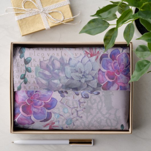 Blauwe paarse waterverf sacheltekst tissuepapier (Geschenk)