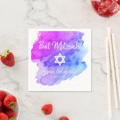 Blauwe Paarse Waterverf Star van David Bat Mitzvah Servet (Insitu)