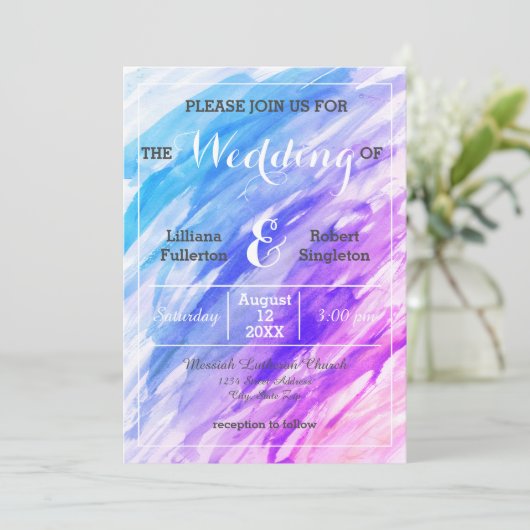 Blauwe Paarse Waterverf - Weddenschap Kaart (Staand voorkant)