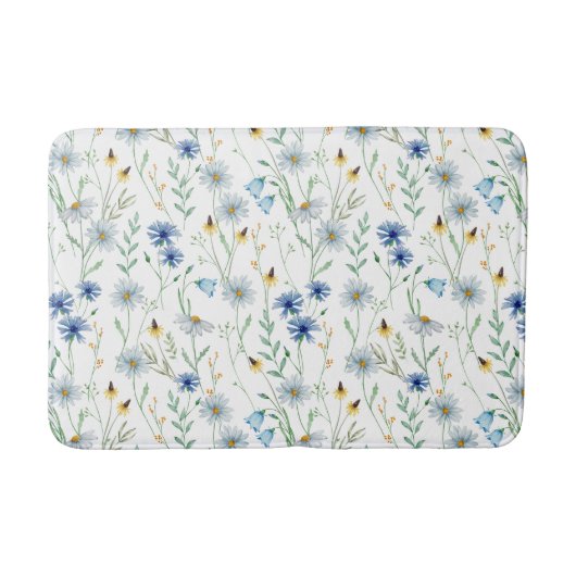 Blauwe Paarse Waterverf Wildflower Badmat (Voorkant)