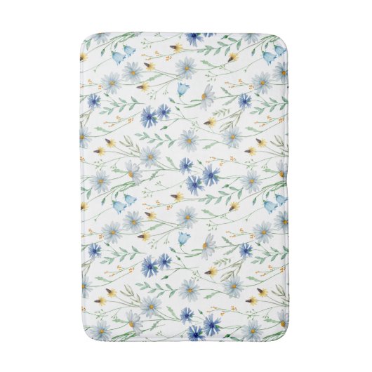 Blauwe Paarse Waterverf Wildflower Badmat (Voorkant Verticaal)