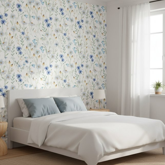 Blauwe Paarse Waterverf Wildflower Behang (Creator heeft geüpload)