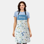 Blauwe Paarse Waterverf Wildflower Custom Name Schort (Gedragen)