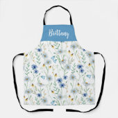 Blauwe Paarse Waterverf Wildflower Custom Name Schort (Voorkant)