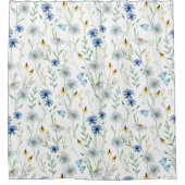 Blauwe Paarse Waterverf Wildflower Douchegordijn (Voorkant)