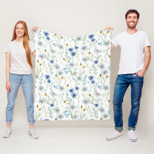 Blauwe Paarse Waterverf Wildflower Fleece Deken