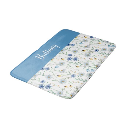 Blauwe Paarse Waterverf Wildflower Monogram Badmat (Gekanteld)