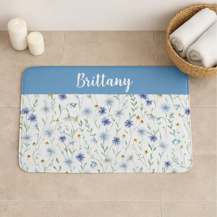 Blauwe Paarse Waterverf Wildflower Monogram Badmat