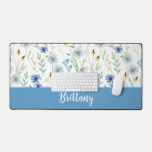 Blauwe Paarse Waterverf Wildflower Monogram Naam Bureaumat (Keyboard & Muis)