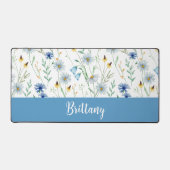 Blauwe Paarse Waterverf Wildflower Monogram Naam Bureaumat (Voorkant)