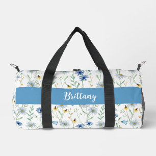 Blauwe Paarse Waterverf Wildflower Monogram Plunjezak
